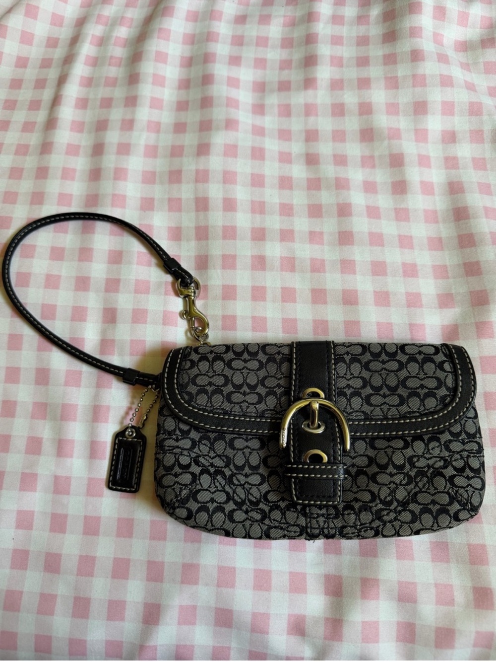 Y2K Coach Soho Black Signature Canvas Wristlet with Buckle Detail